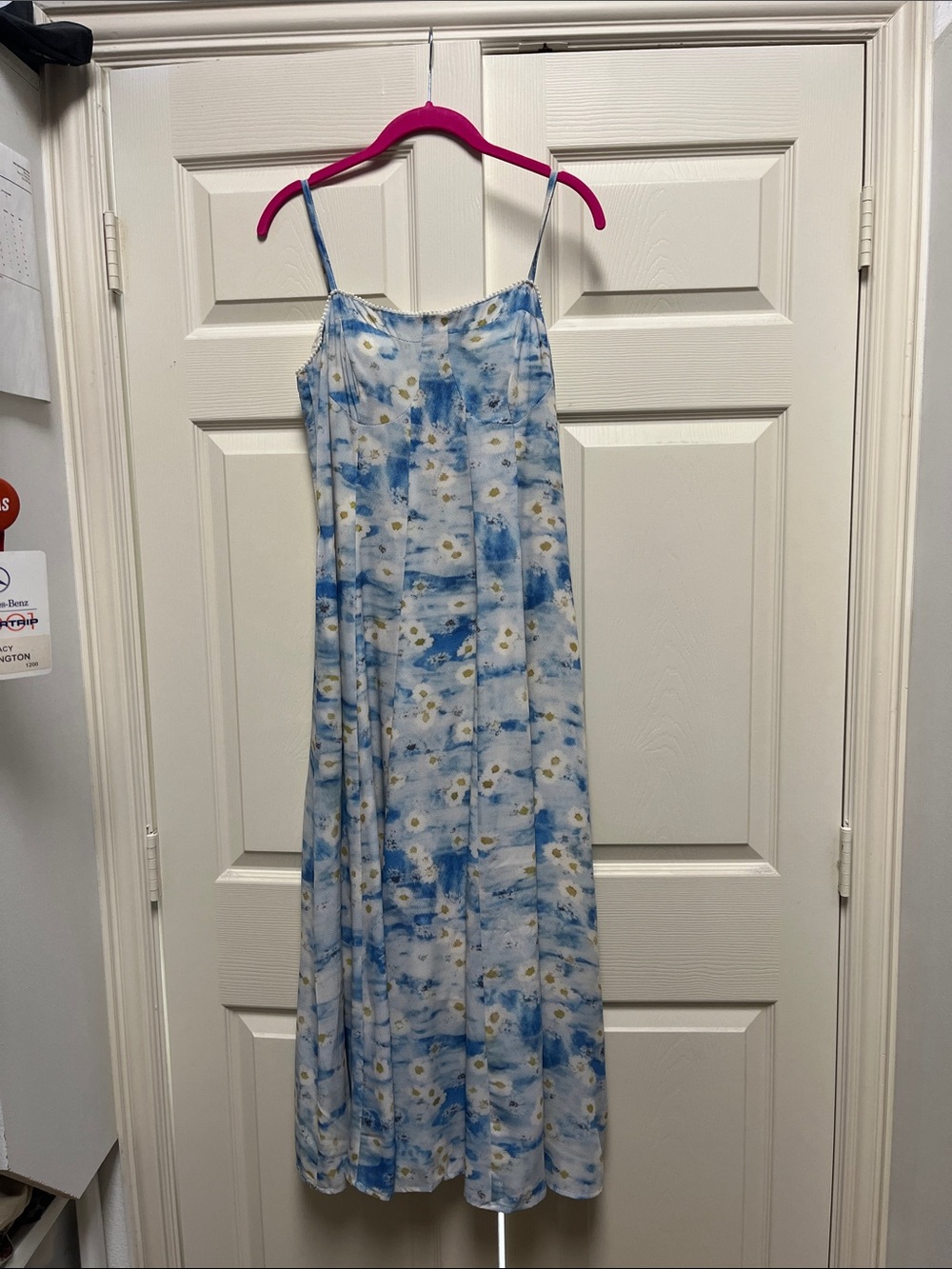 Blue and White Floral Tie-Dye Maxi Dress